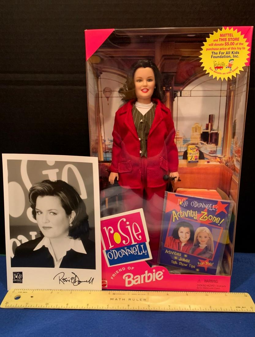 Signed Rosie O'Donnell Barbie, New in Box, signature on: Signed Rosie O'Donnell Barbie, New in Box, signature on leg, about 11" tall