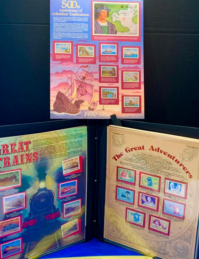 15 Pages Postage, Commemorative Society, Worl of: 15 Pages Postage, Commemorative Society, Worl of Stamps, Horses, 10 Commemorative, Cat, Trains, Apostles, Halleys Comet, Sail Boats and more