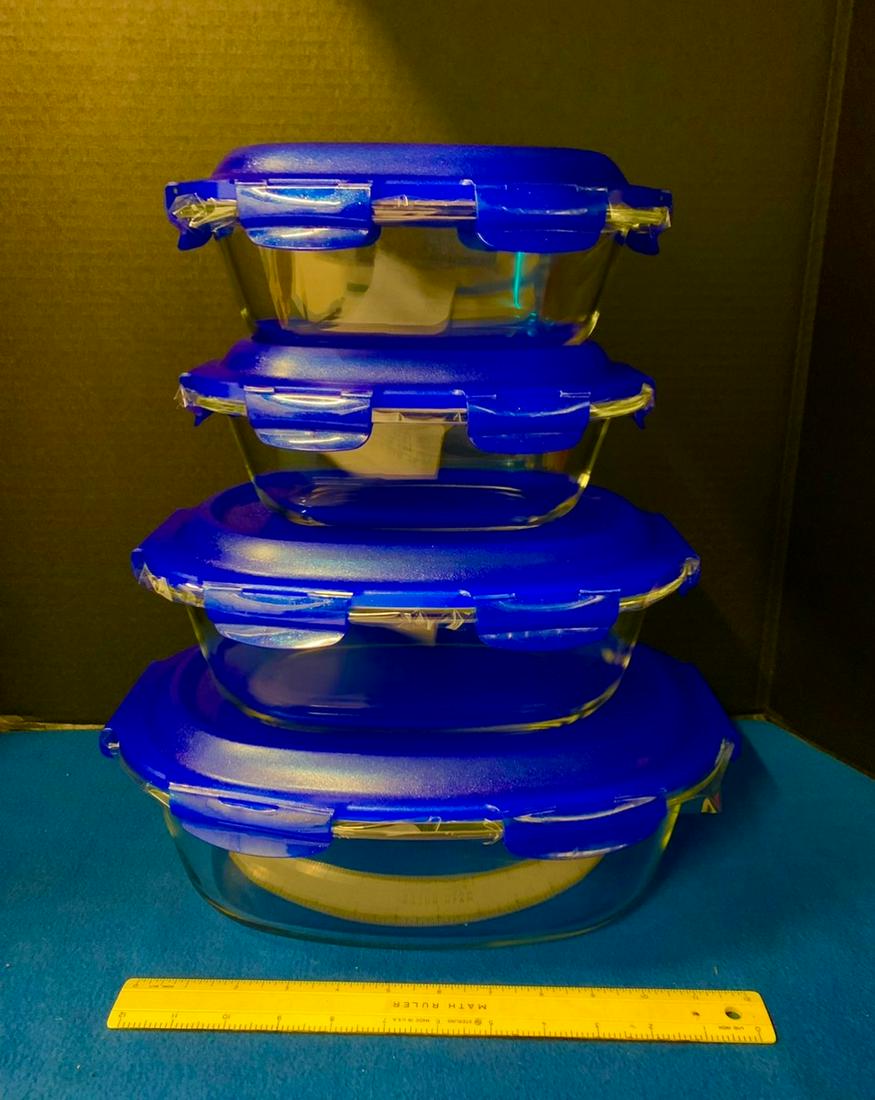 Glass Lock & Locks, Brand New, blue lids, set of 4, (1 of 1)