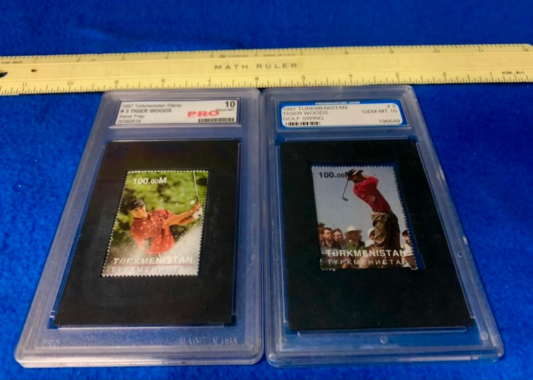 graded 1997 Tiger Woods Sand trap 30382618 Stamp and (1 of 1)