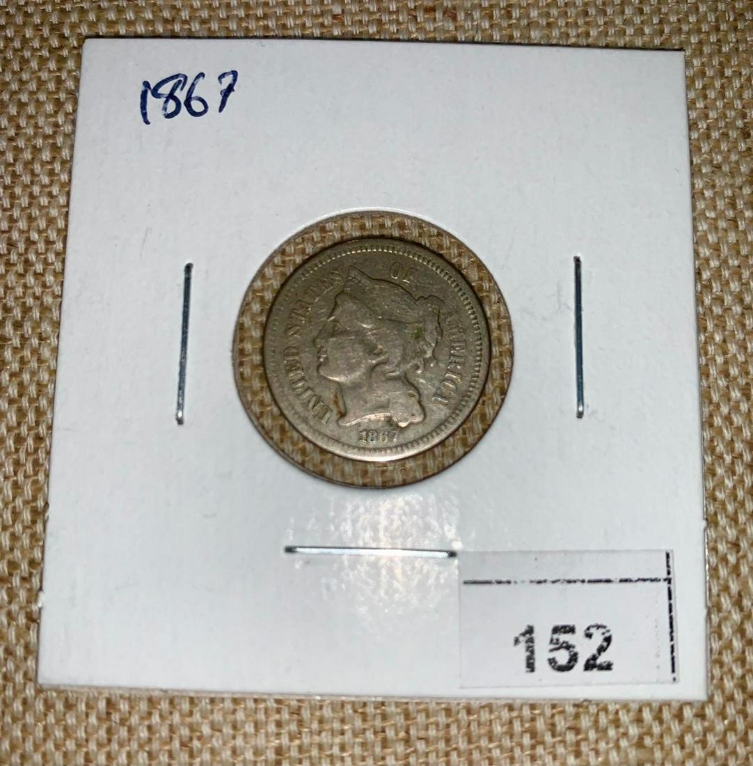 1867 US Three Cent Piece (nickel) (1 of 1)