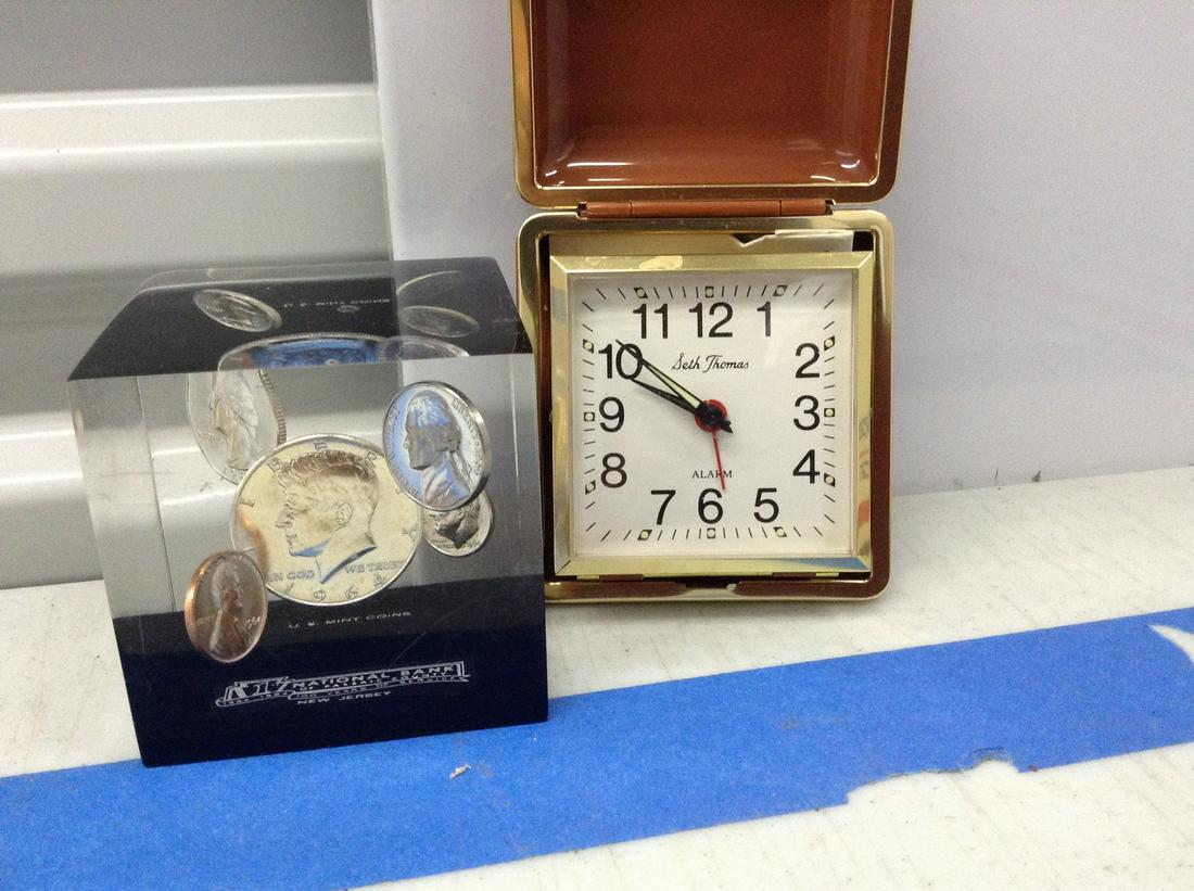 Seth Thomas pocket watch and 1964 coins display (1 of 1)