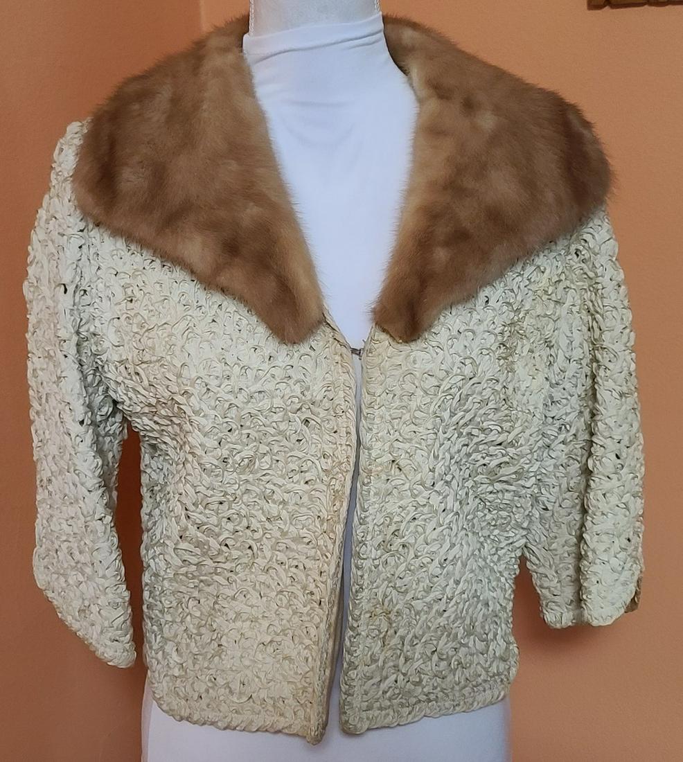 1950s Fur Collared 3/4 Sleeve Jacket: 1950s Fur Collared 3/4 Sleeve Jacket