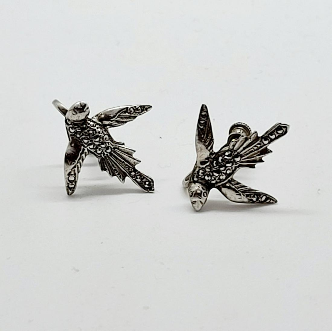 Vtg Screwback Sterling Bird Marcasite Earrings: Vtg Screwback Sterling Bird Marcasite Earrings