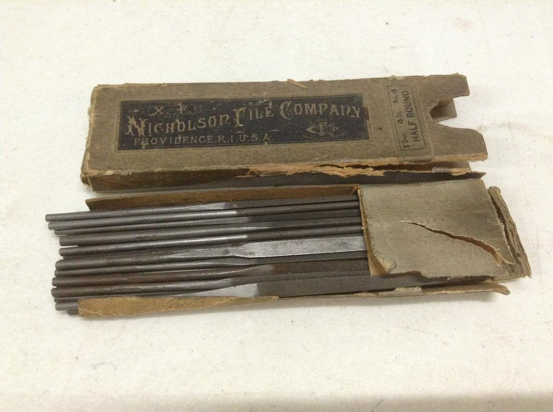 Vintage Nicholson box of half round files (1 of 1)