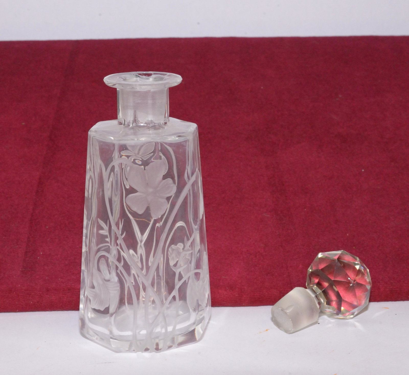 Glass bottle with stopper 7" tall: Glass bottle with stopper 7" tall