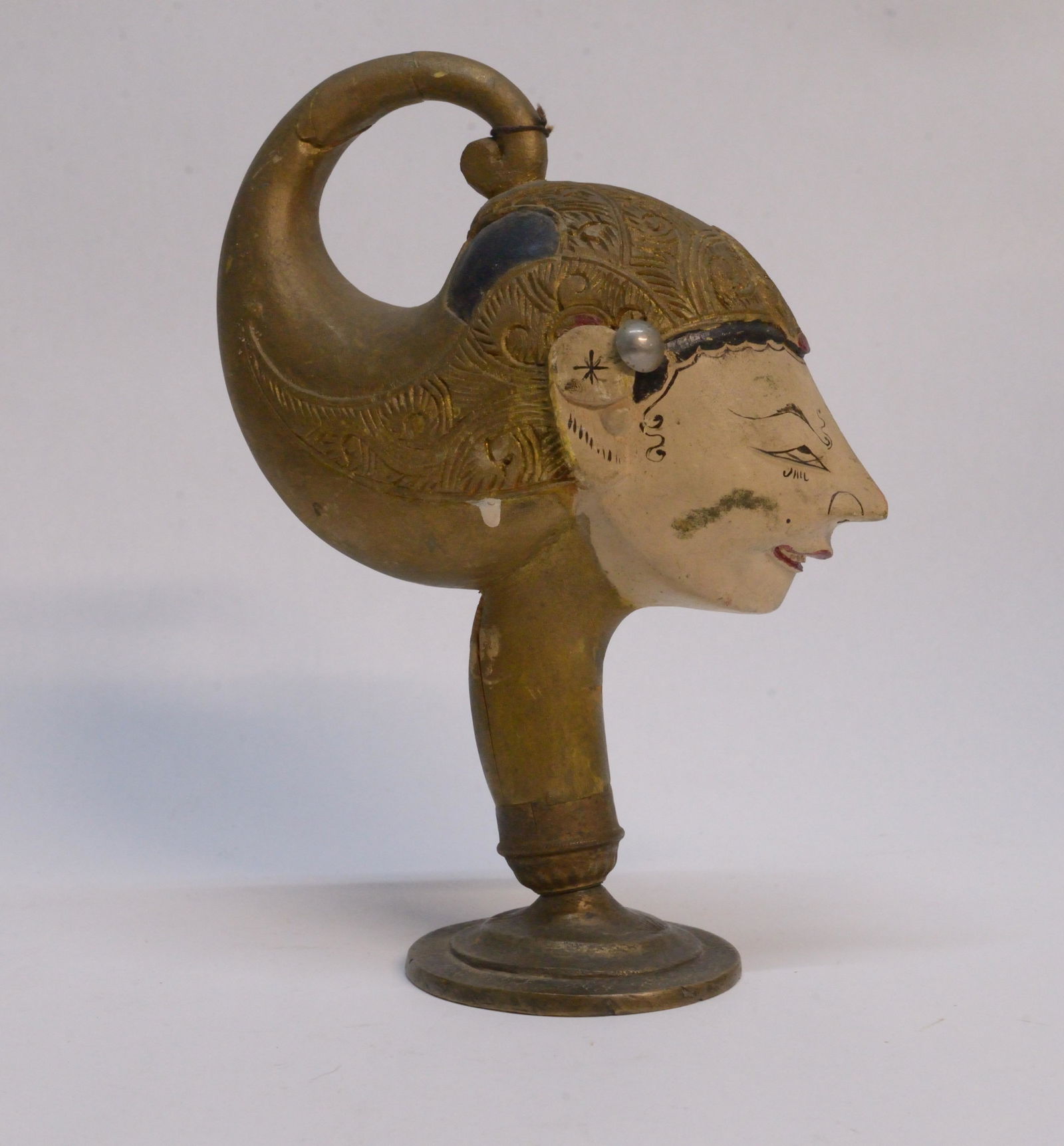 Middle Eastern carved wood figure with bronze base (1 of 2)