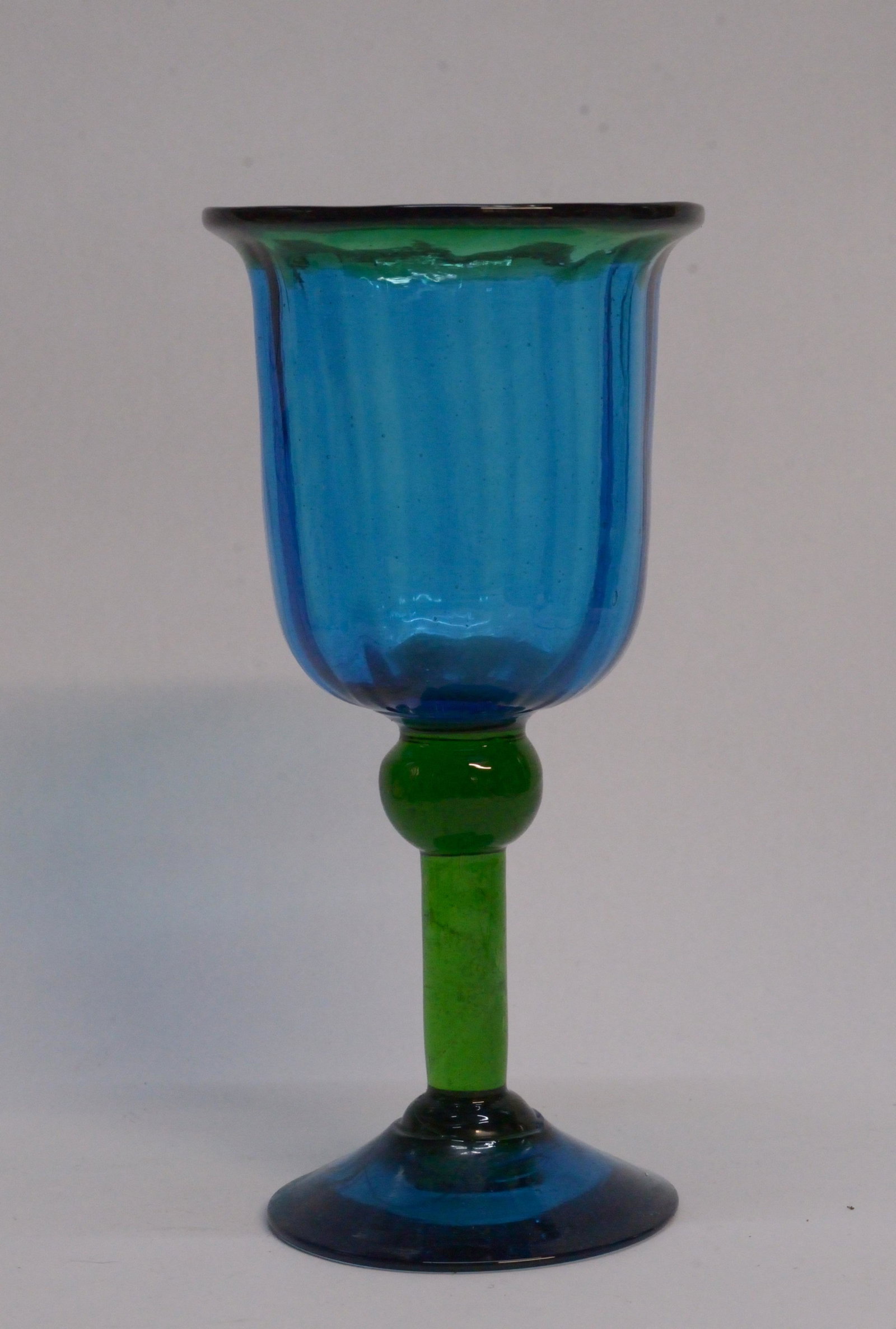 Blue and green glass goblet 7.75" tall: Blue and green glass goblet 7.75" tall