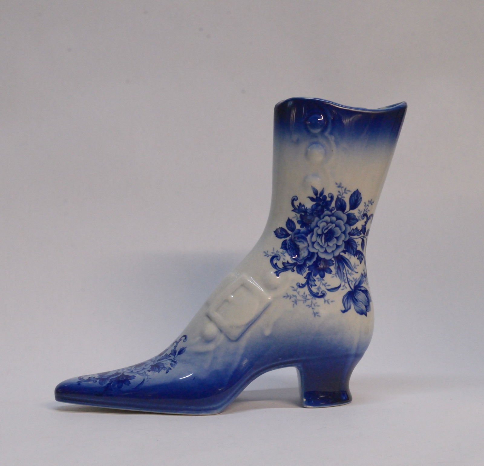 Blue and white ceramic boot 8.5" tall 8.5" long (1 of 1)