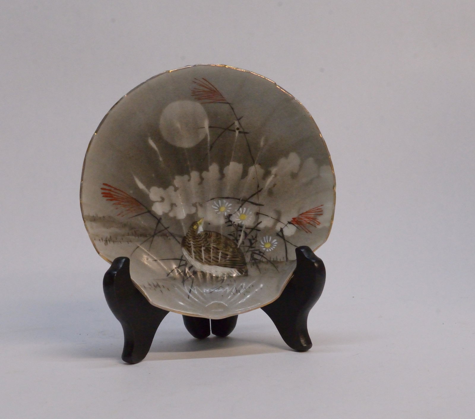 Japanese Shell Dish with Hand Pinted Quail Motif 5.25" (1 of 1)
