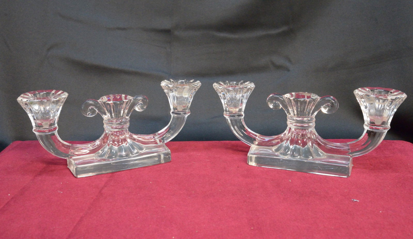 Pair of Duel Glass Candlestick Holders 8.5" Wide (1 of 1)