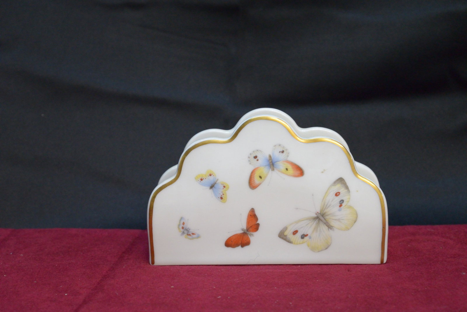 Lenox gold rimmed napkin holder with butterfly motif: Lenox gold rimmed napkin holder with butterfly motif 5.75" long