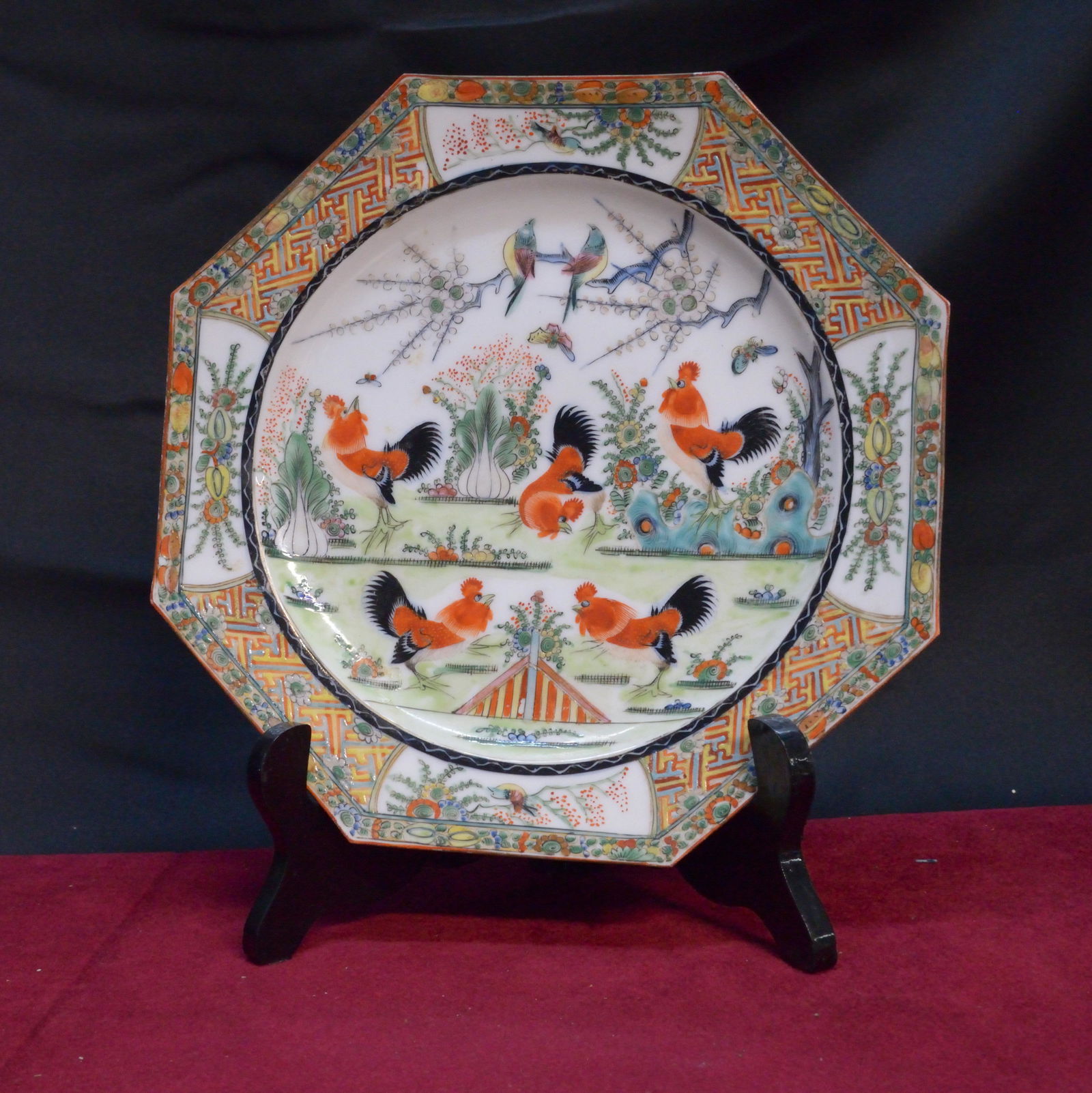 Chinese hand painted octagonal ceramic plate with (1 of 1)