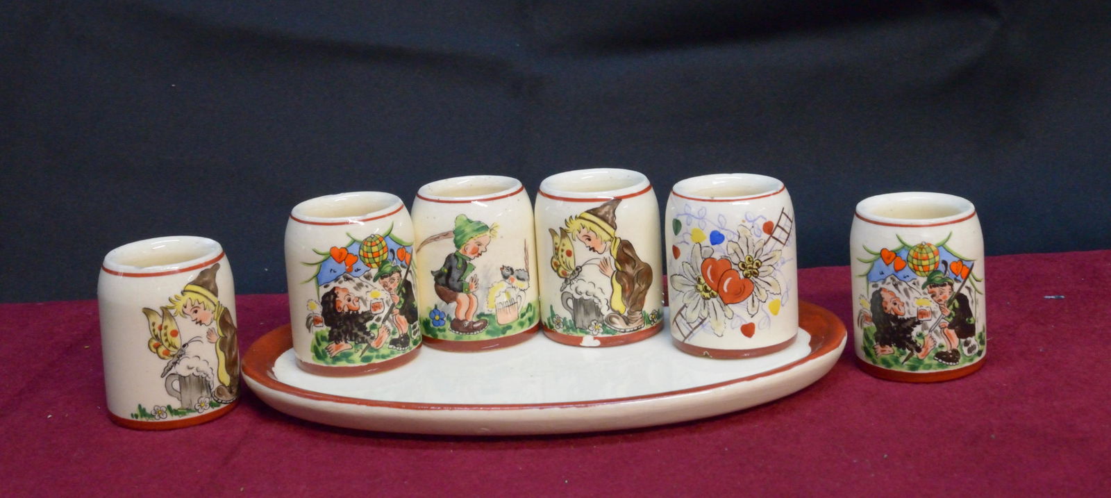 Bavarian miniature hand painted ceramic mugs and tray (1 of 1)