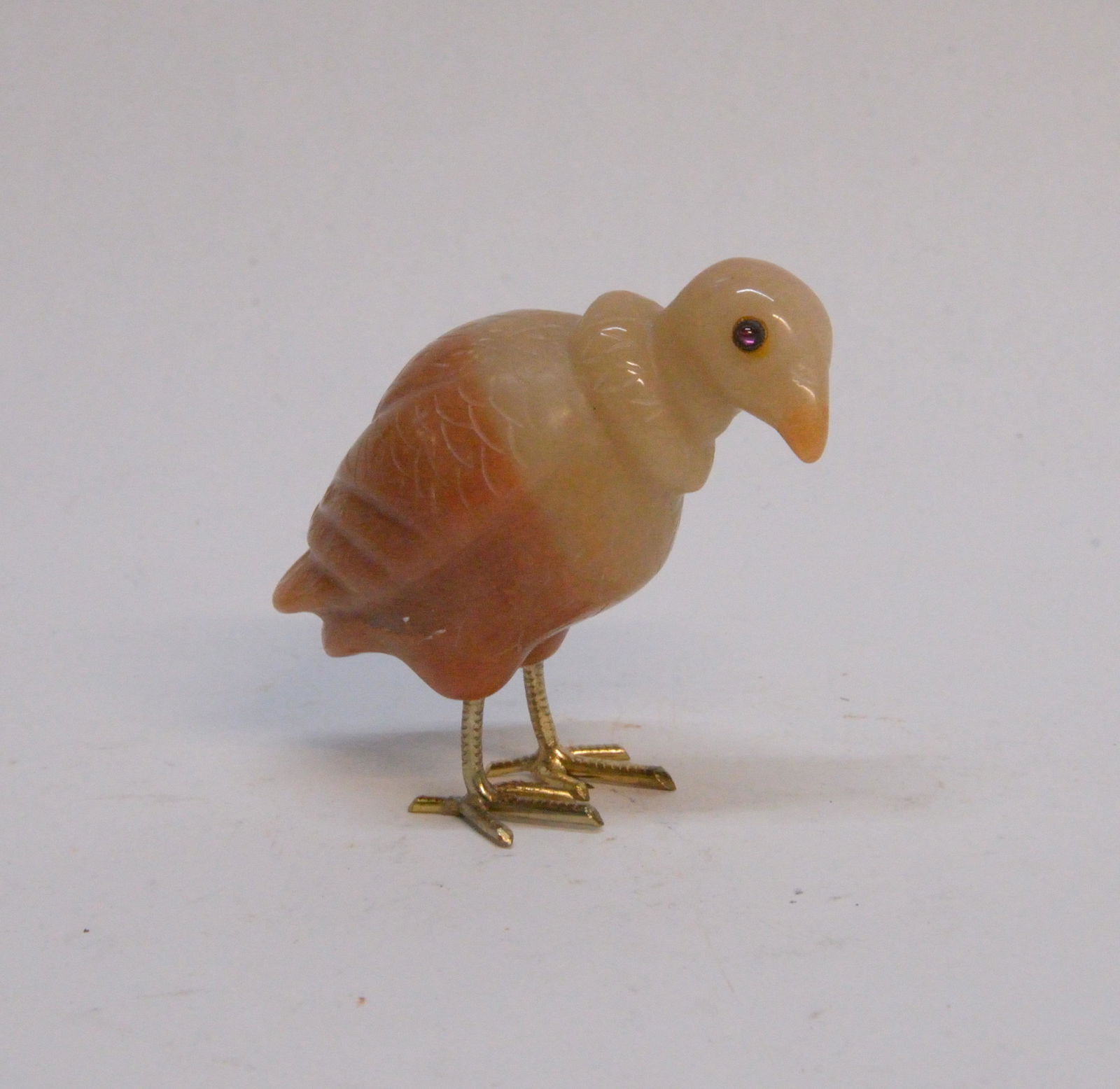 Carved jade bird sculpture with amethyst eyes ~3.25" (1 of 2)