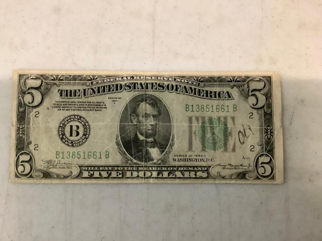 1934 big letter 5 dollar bill: 1934 big letter 5 dollar bill