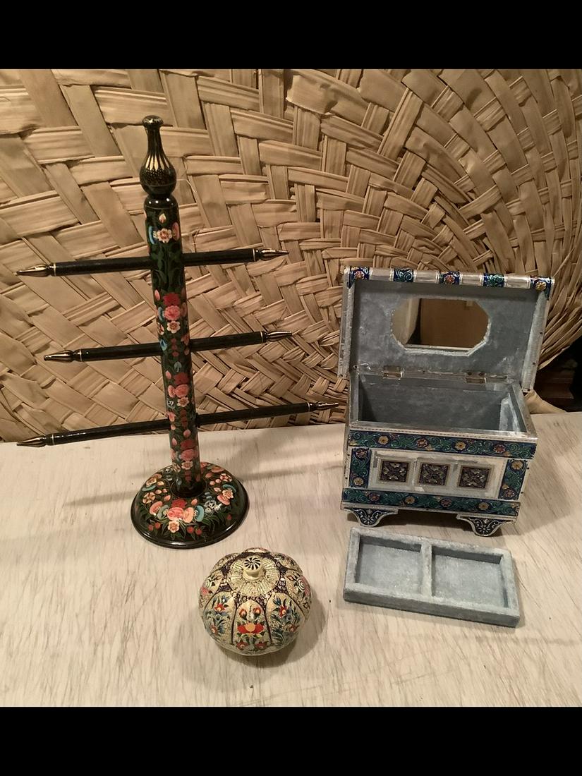 Hand Painted Wood Jewelry Stand 18" tall, Trinket box: Hand Painted Wood Jewelry Stand 18" tall, Trinket box and jewelry box 6"x9"