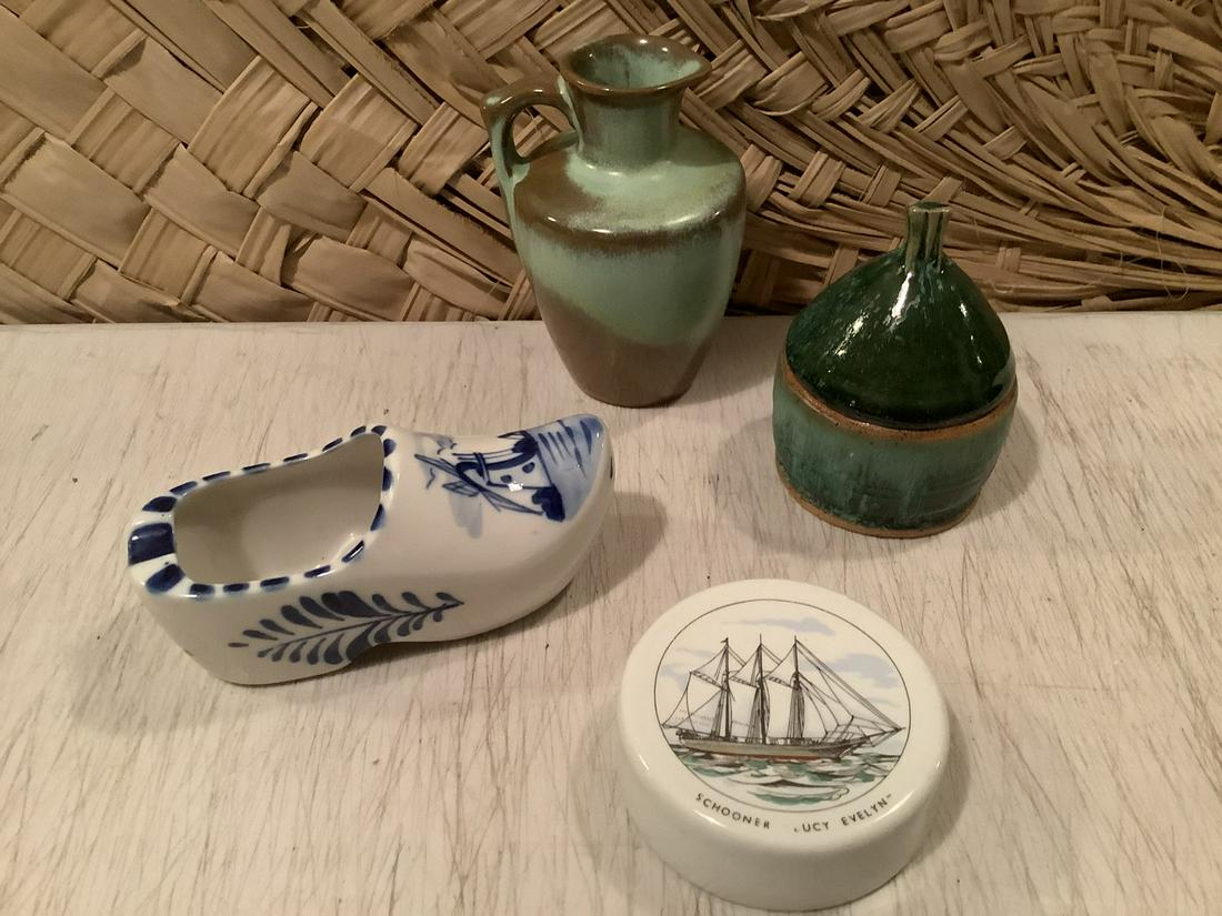 Royal Delft Shoe, Arabia Finland Schooner Paperweight &: Royal Delft Shoe, Arabia Finland Schooner Paperweight & pottery items