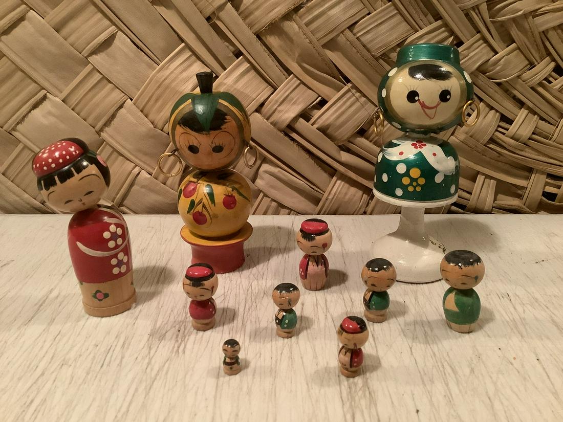 Large lot of Wood Asian Bobble head statues tallest (1 of 1)