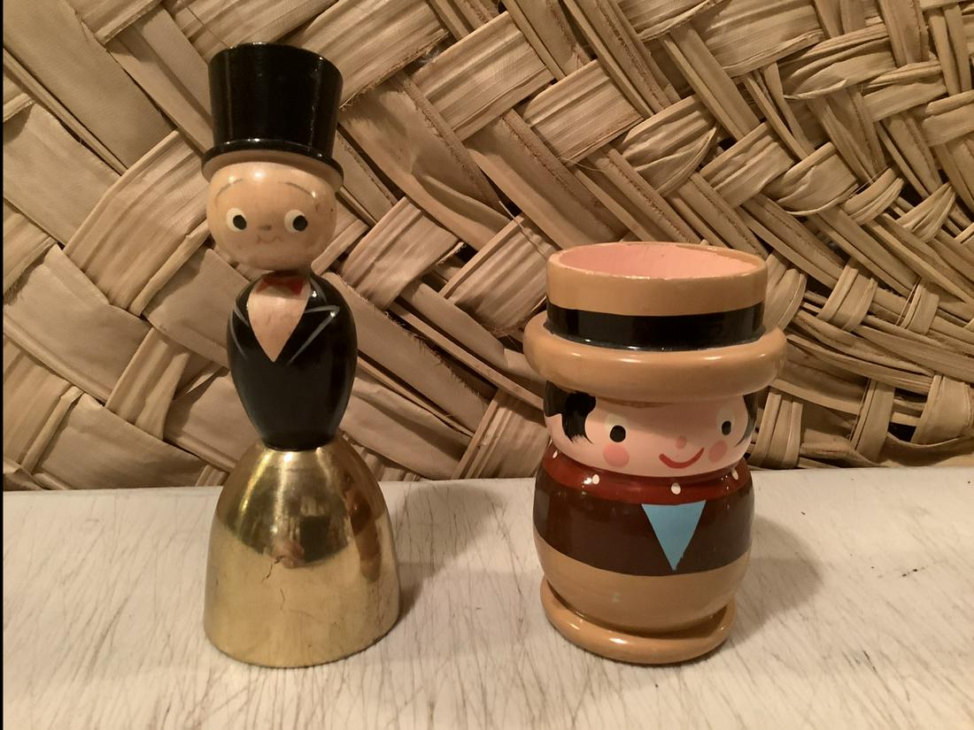 Wood and Metal Bell Marked Japan and Ceramic Egg Cup (1 of 1)