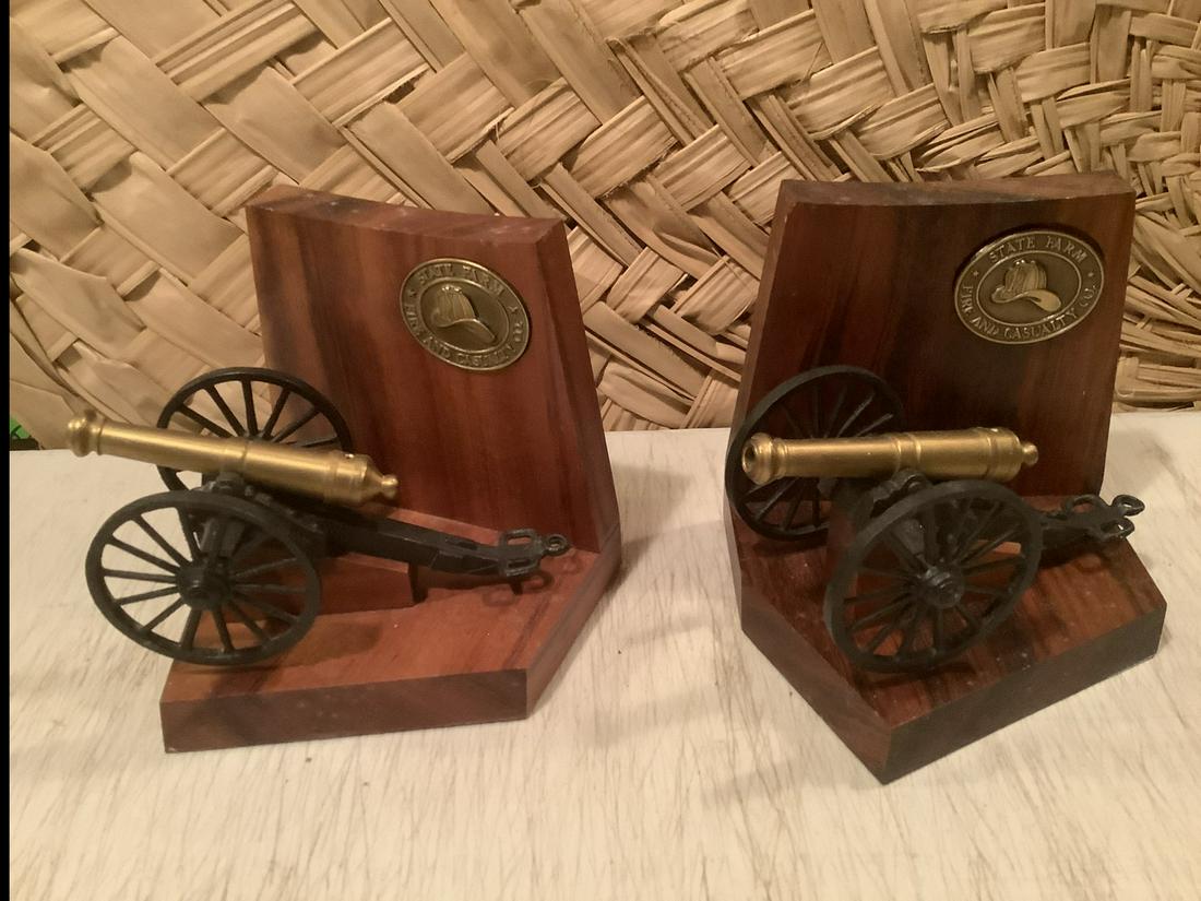 State Farm Wood and Metal Cannon Bookends 6" tall (1 of 1)