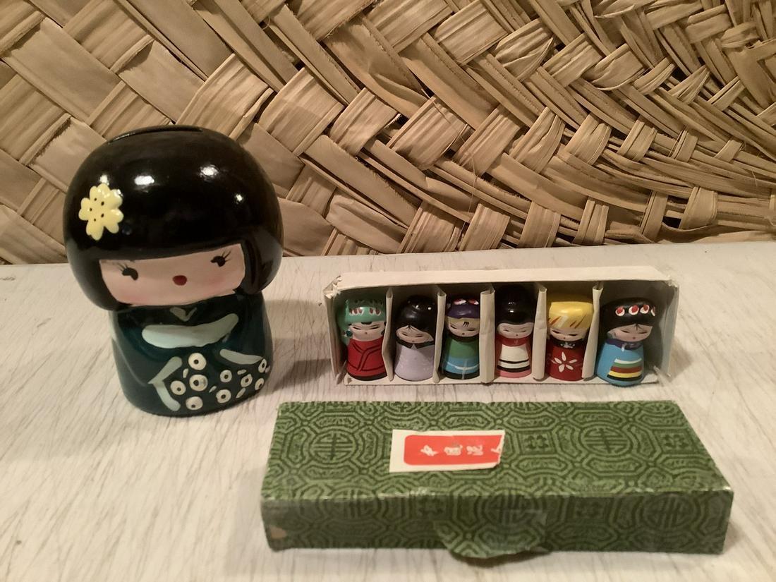 Hand Painted Ceramic Asian Miniature dolls in box and (1 of 1)