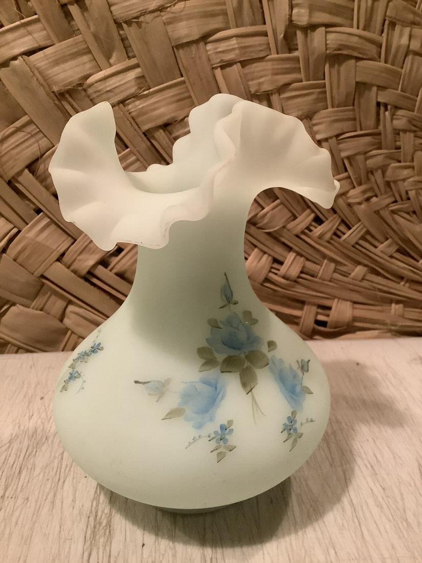 Fenton Hand painted Vase Signed By A.J. Knopp 7" tall (1 of 1)