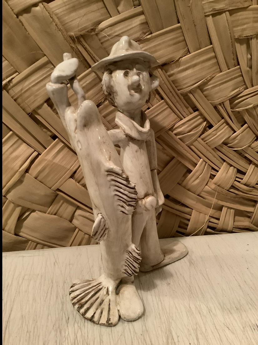 Italian Signed Ceramic Fisherman Sculpture 7.5" tall (1 of 1)