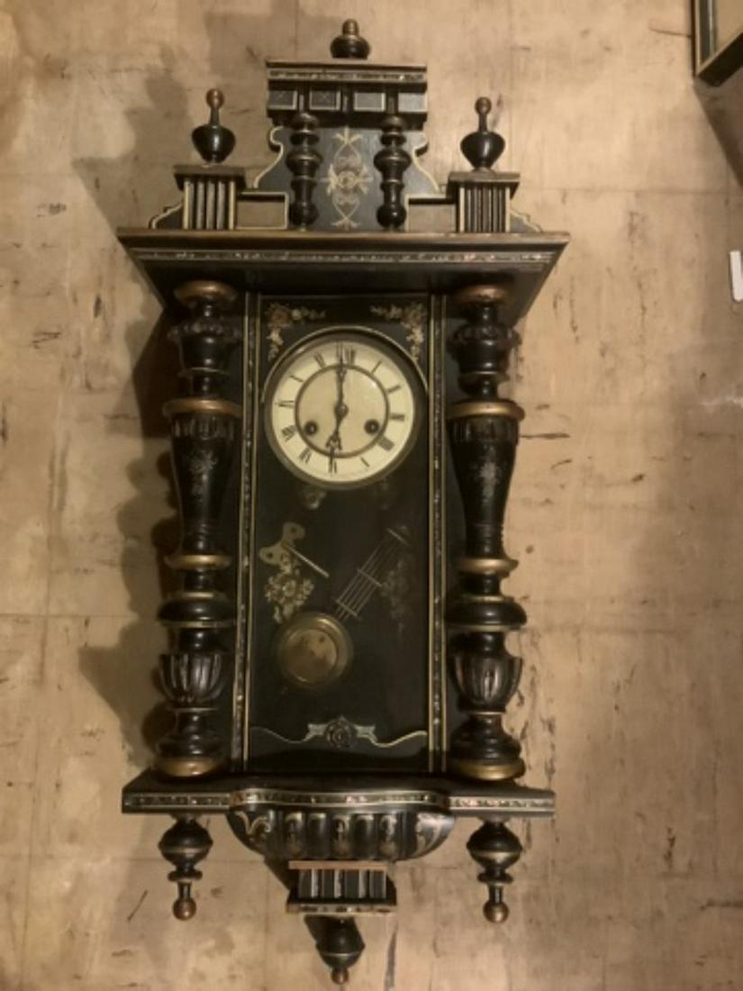 Wood Hand Painted Clock with key & Pendulum 33" long (1 of 1)