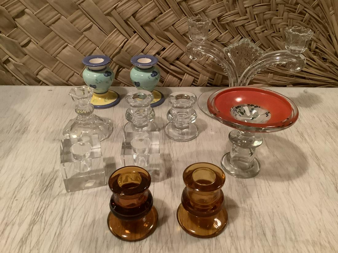 Large lot of Depression glass, Viking Crystal and other: Large lot of Depression glass, Viking Crystal and other candlesticks