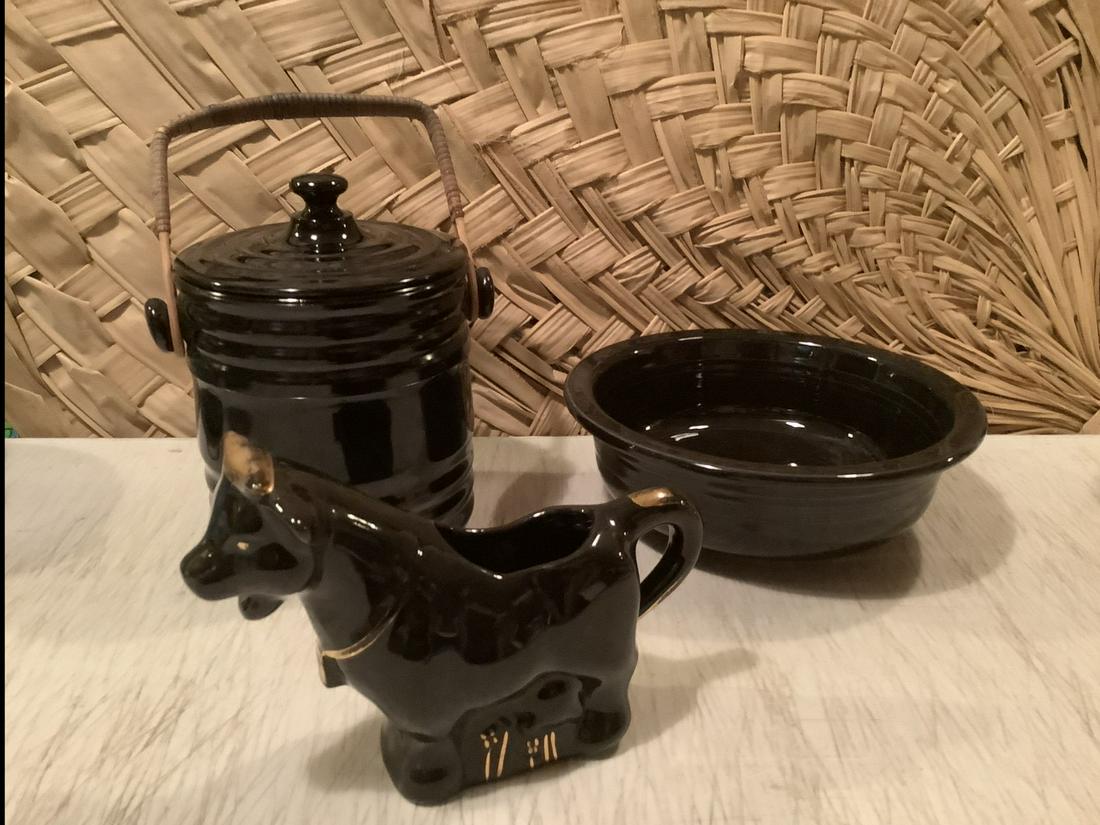 Black Depression Glass Cookie Jar, Bull Creamer and (1 of 1)
