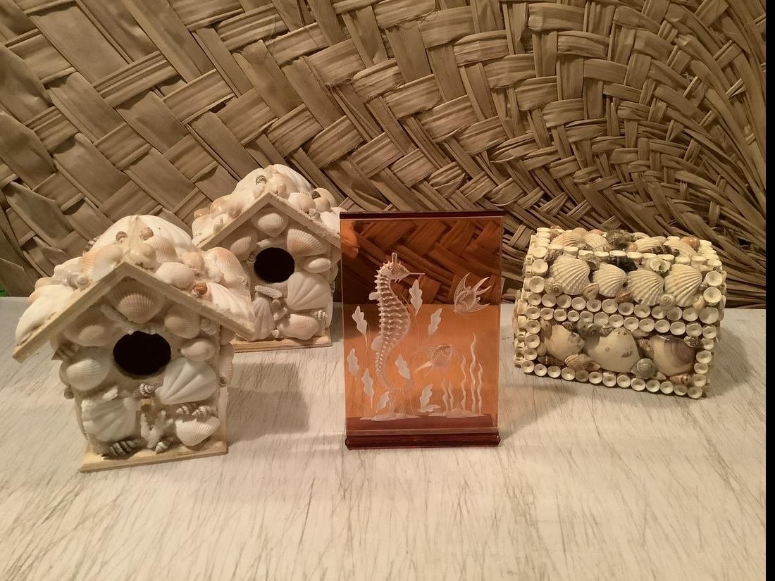 Seahorse Etched Glass, Seashell Birdhouses and jewelry: Seahorse Etched Glass, Seashell Birdhouses and jewelry box