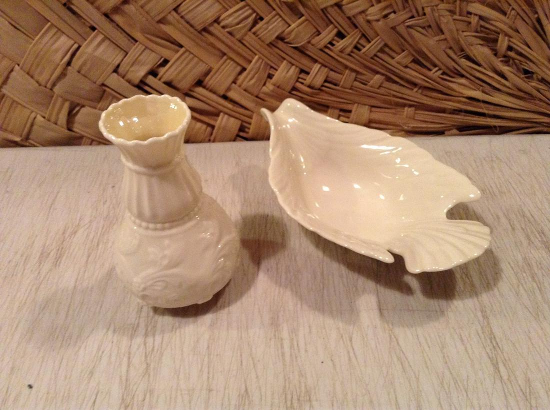 Belleek Vase 5" tall and Lenox Special Dish: Belleek Vase 5" tall and Lenox Special Dish