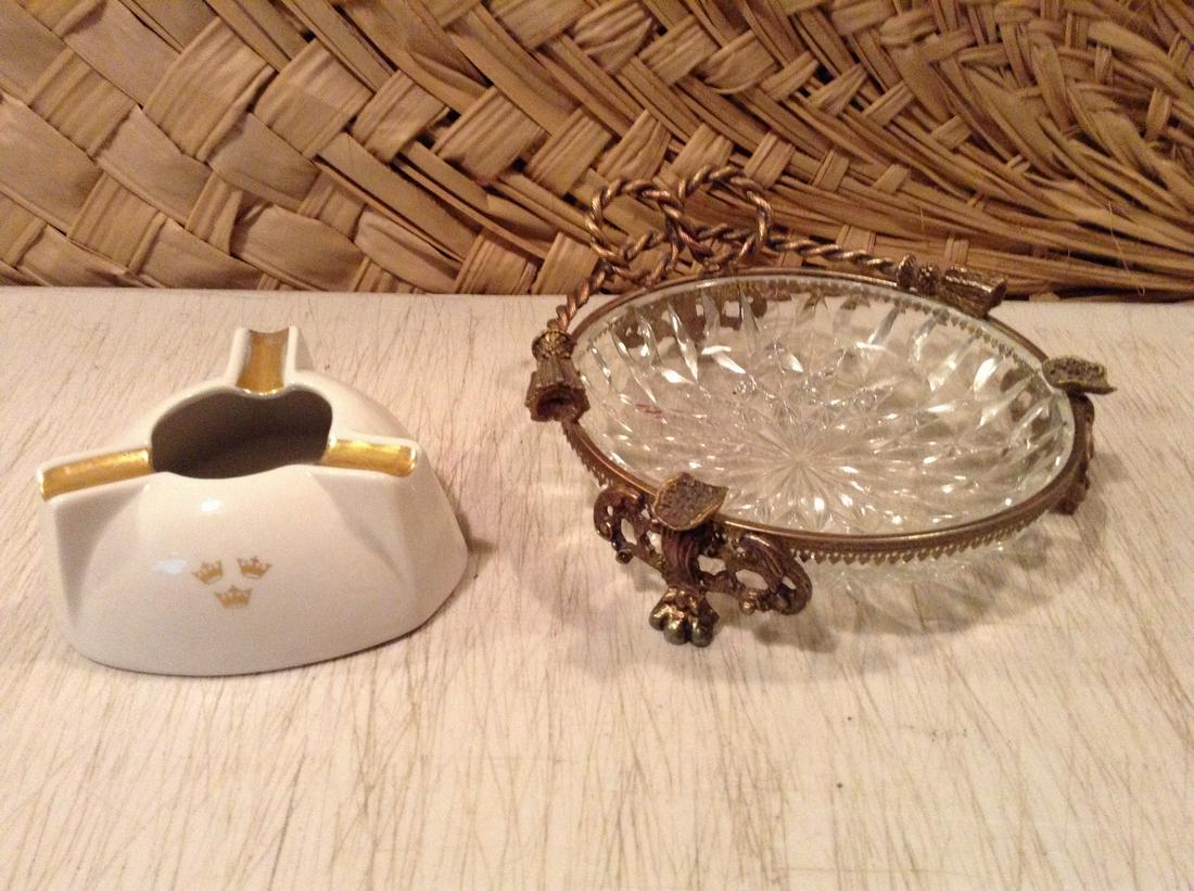 Glass & Metal Clawfoot & Made in Germany Fasold &: Glass & Metal Clawfoot & Made in Germany Fasold & Stauch Porcelain ashtray