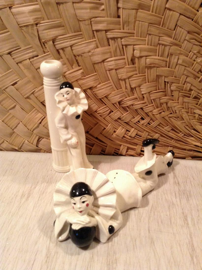 Made in Japan Harlequin Clown Candlestick and Harlequin: Made in Japan Harlequin Clown Candlestick and Harlequin Statue 12" long