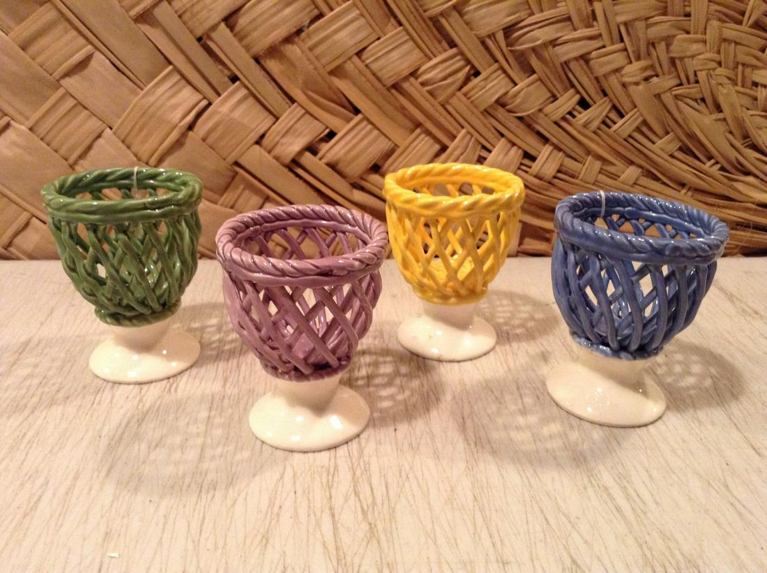 Set of Four Basketweave porcelain egg cups: Set of Four Basketweave porcelain egg cups