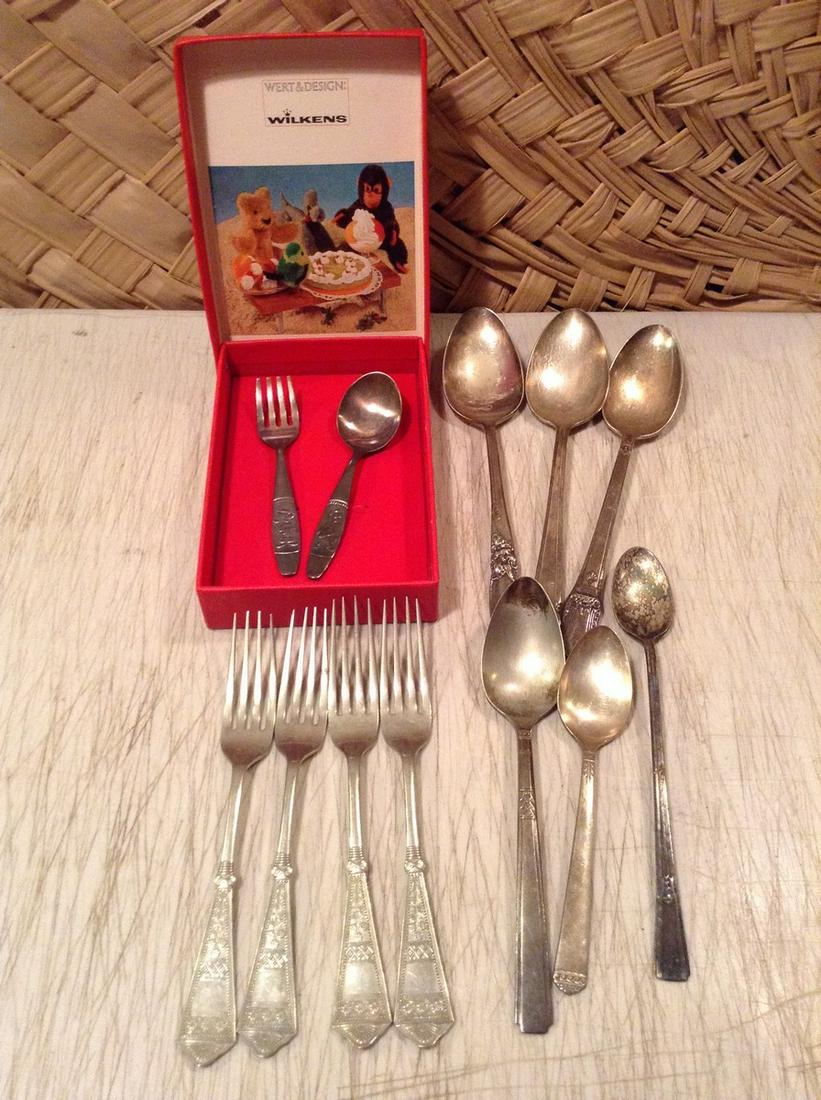 Wilkins Germany Child's set in the box, Roumanian: Wilkins Germany Child's set in the box, Roumanian Silver and other vintage silverware