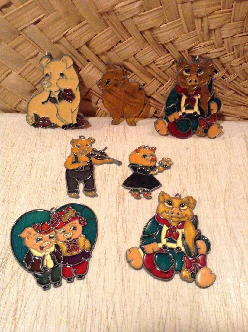 Large lot of stained glass Pig Suncatchers (1 of 1)