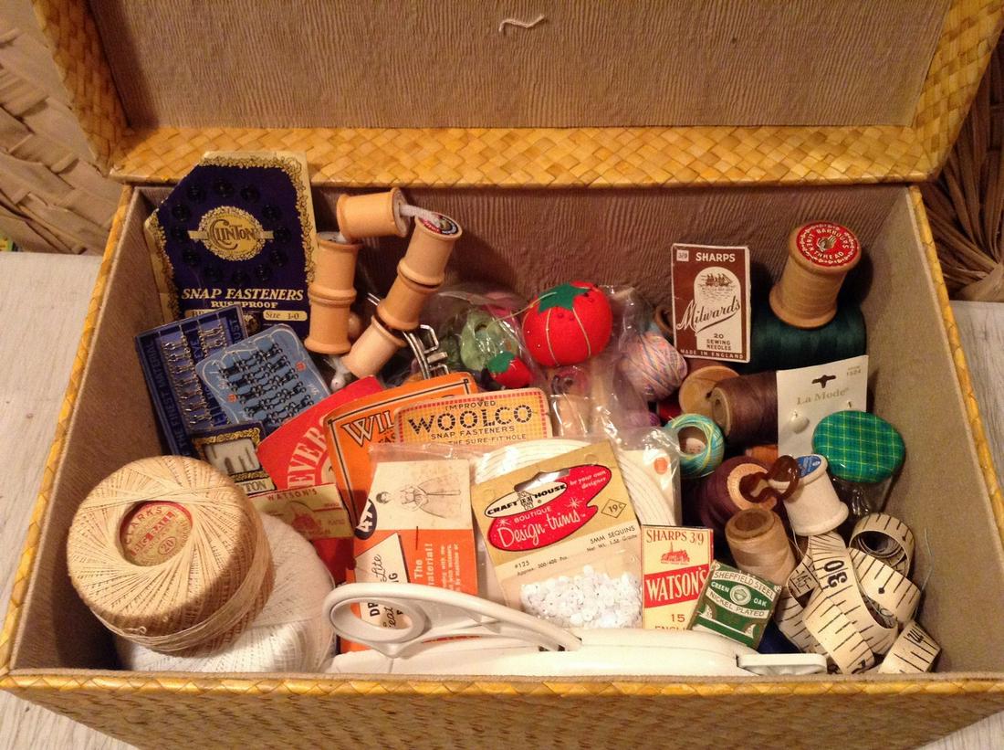 Large wicker box full of Vintage Sewing (1 of 1)
