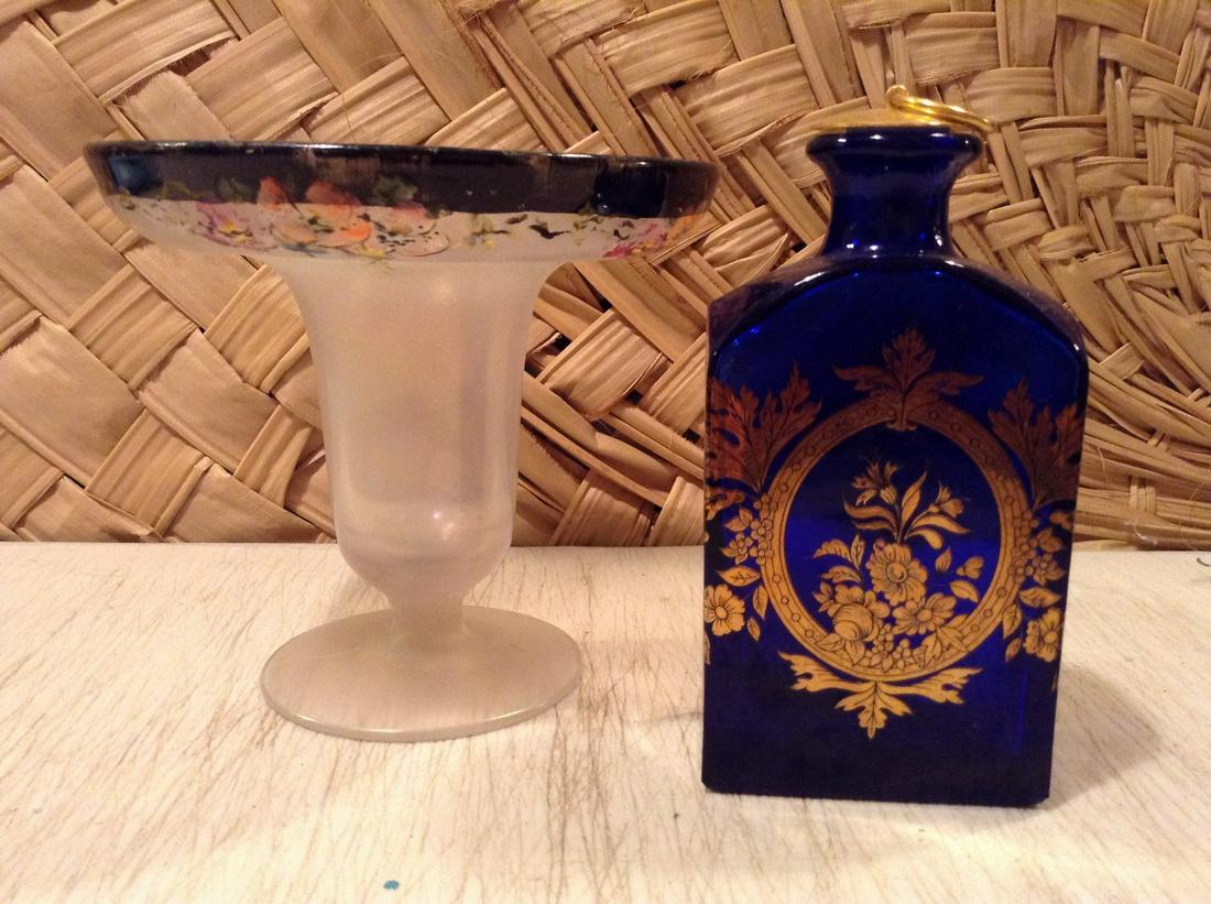 Cobalt blue and gold bottle and Hand Painted Iridescent (1 of 1)