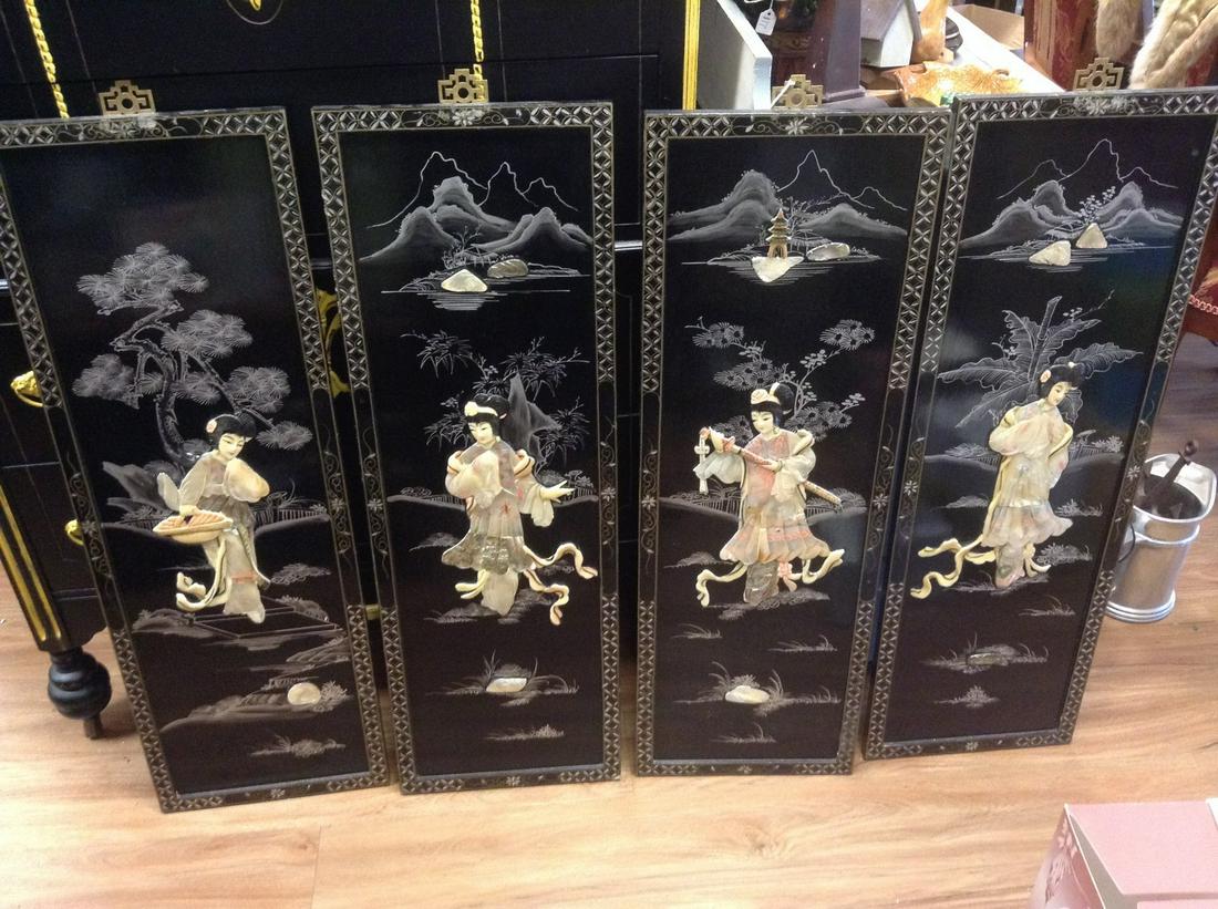 Set of Four Asian Wall hangings with mother of pearl (1 of 1)