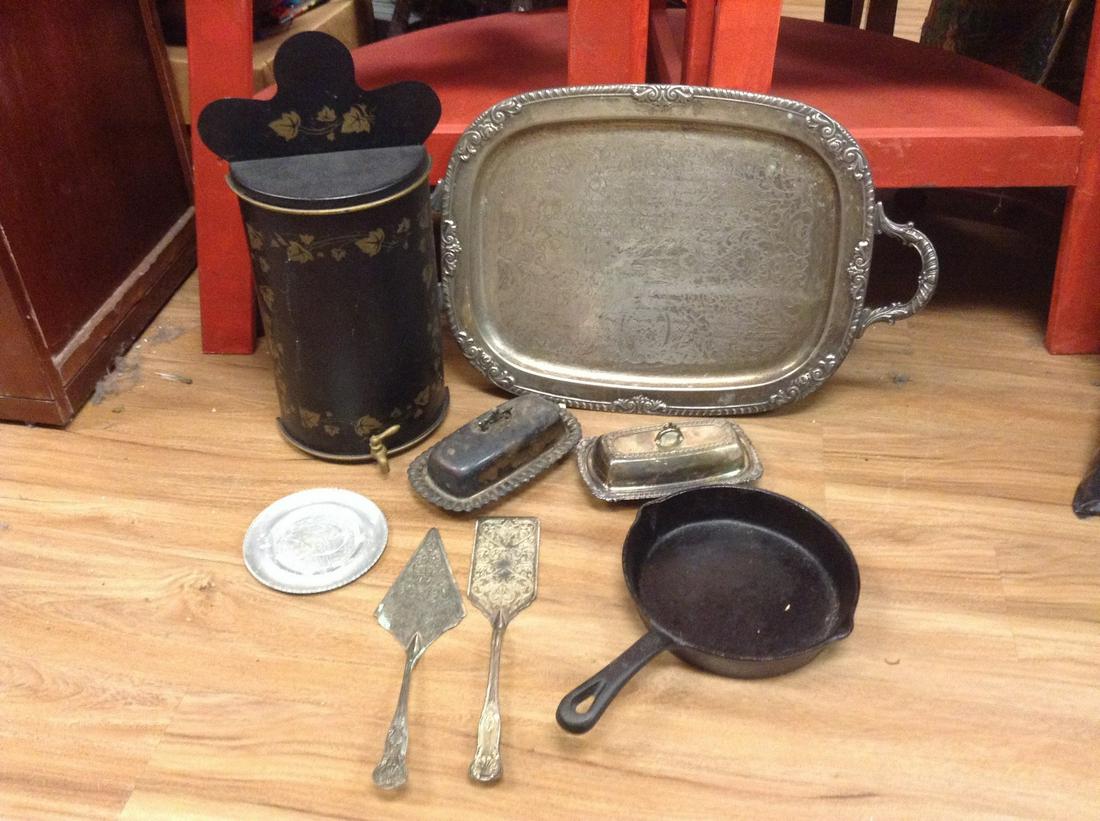 Cast iron pan 9" and large lot of silverplate and more (1 of 1)