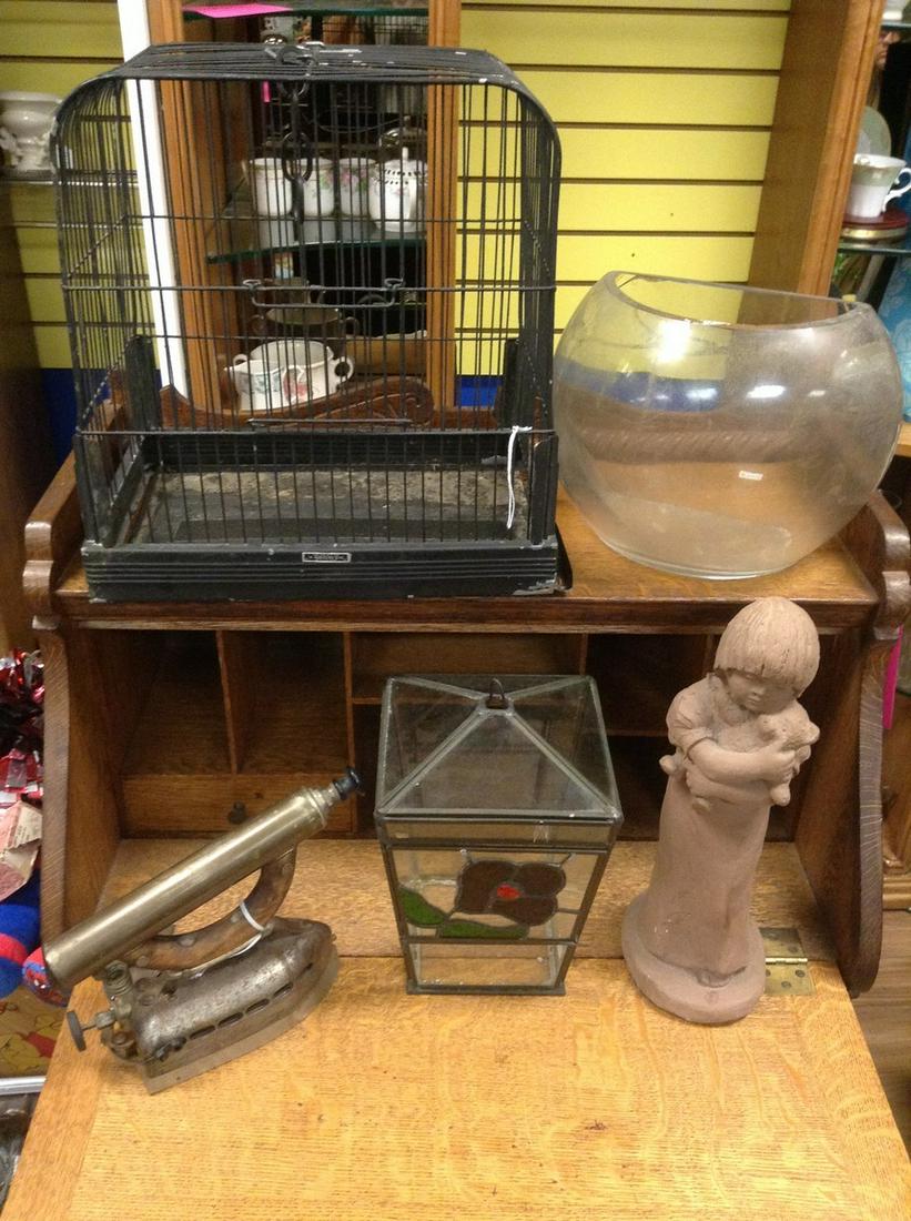 Lot of old steam iron, bird cage, statue and more (1 of 1)