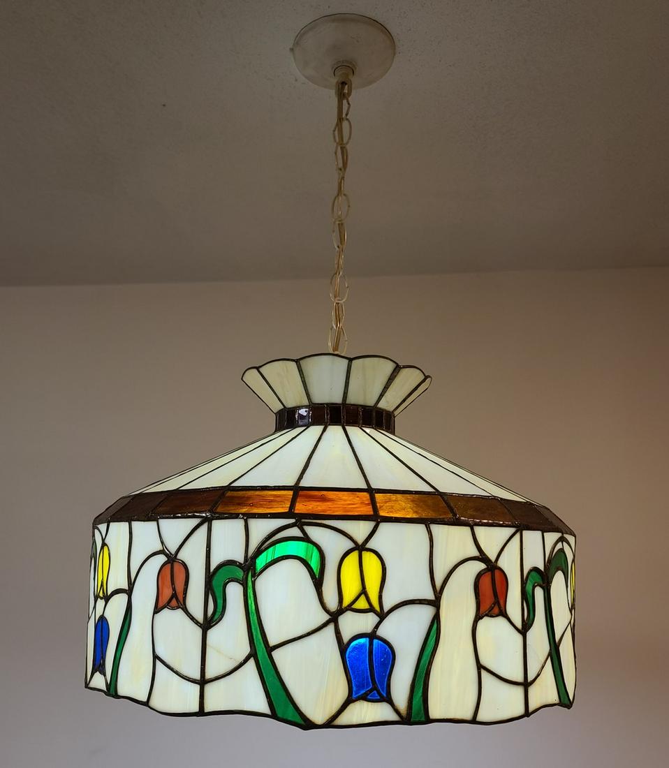 Vtg Stained Glass Light Fixture 22" diameter (1 of 1)