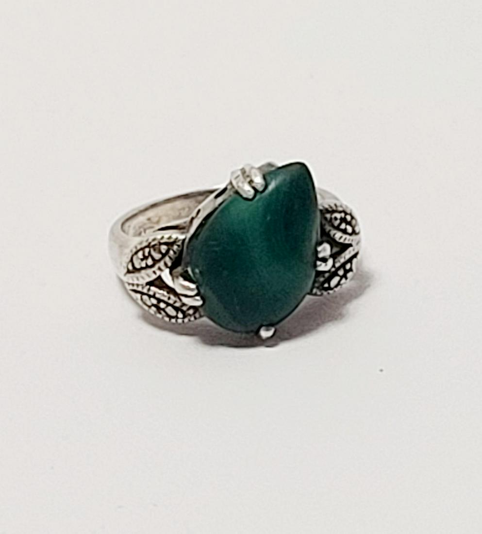 Vtg Marcasite, Malachite, & Sterling Ring Size 6.5: Vtg Marcasite, Malachite, & Sterling Ring Size 6.5