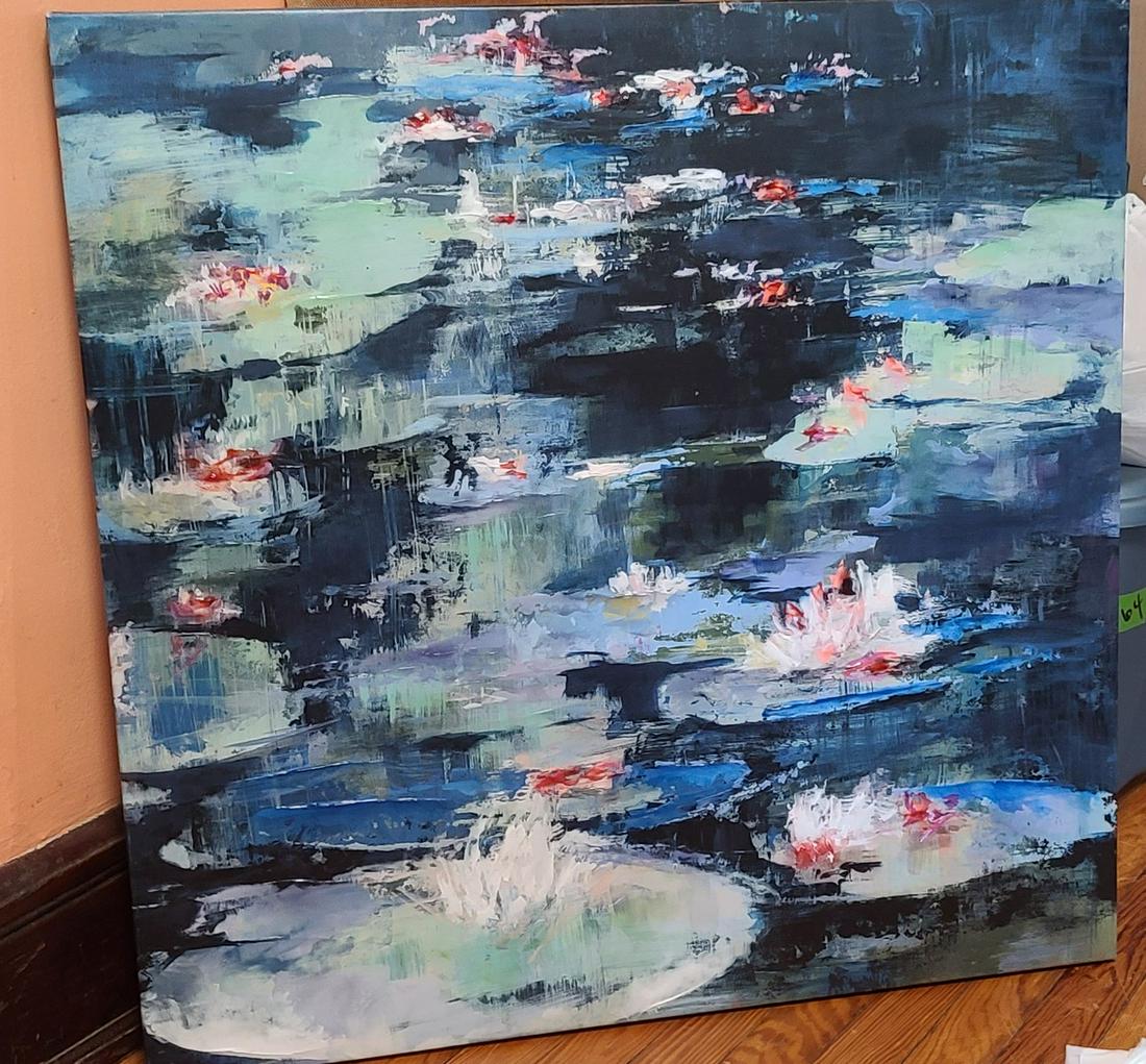 32x32" Handpainted WaterLily Canvas Art (1 of 1)