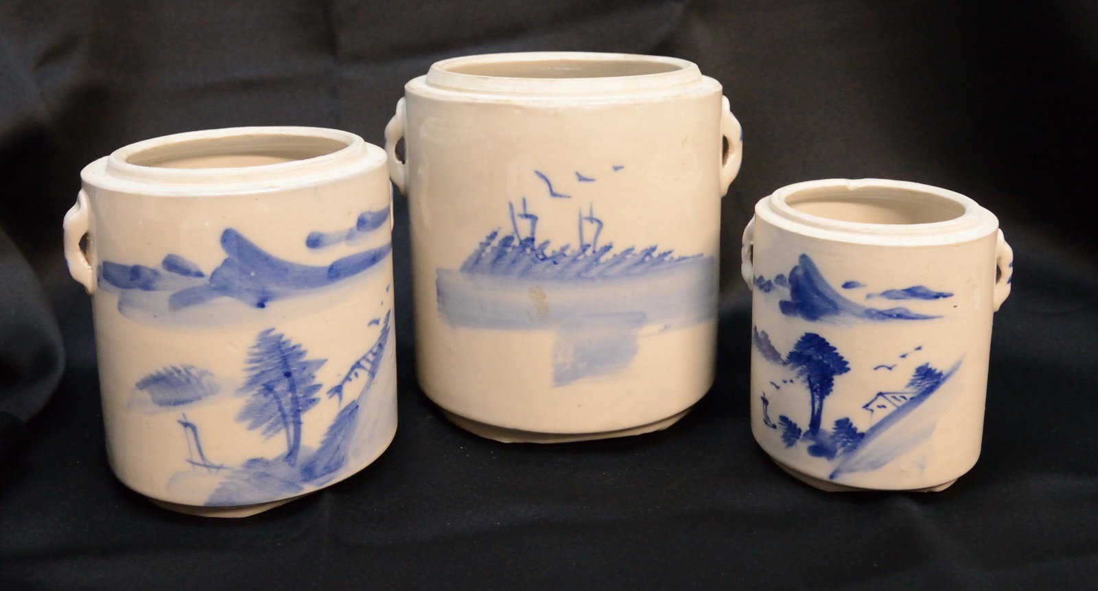Set of 3 blue and white ceramic canisters tallest 5.5" (1 of 1)