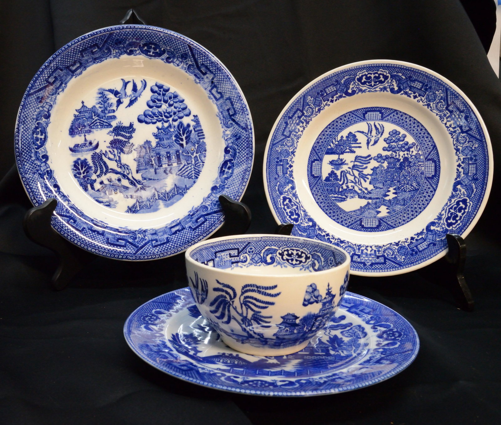 3 Chinese Blue and White Ceramic Plates and 1 Bowl (1 of 1)