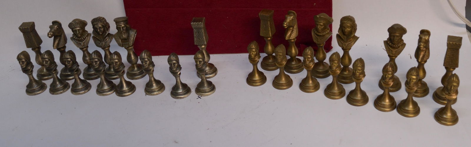 Bronze Chess Set Tallest is 4" - Missing 1 Knight, (1 of 3)
