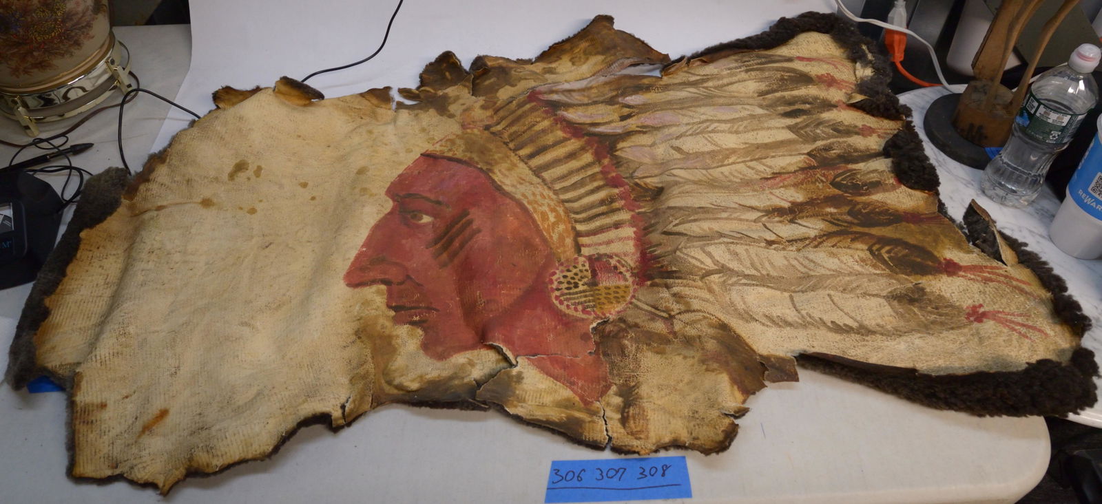 Native American painting on buffalo hide 40" x 22" (1 of 7)